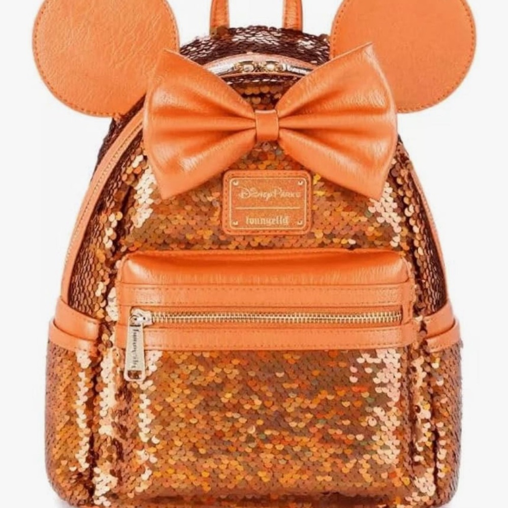 Loungefly Orange Sequin Backpack with Playful Bow
